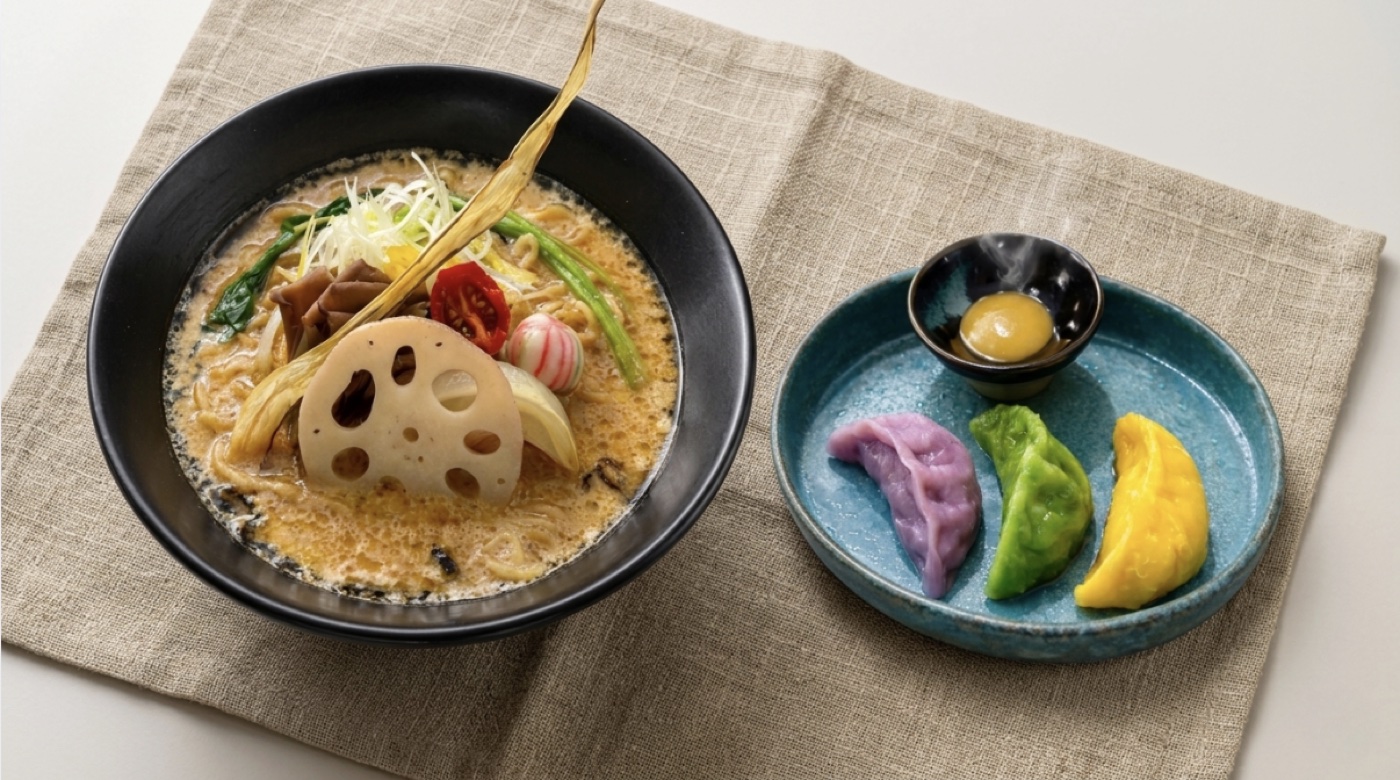京野菜ヴィーガンラーメンと彩り餃子